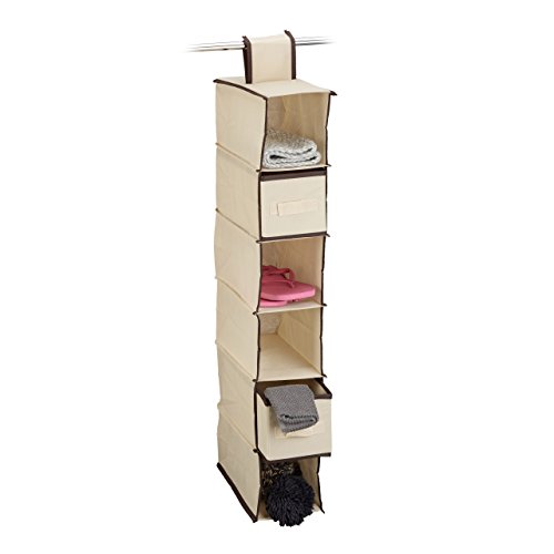 Relaxdays Hängeregal 6 Fächer mit 2 Schüben für Kleiderschrank, faltbar, HxBxT: ca. 82 x 14,5 x 30 cm, beige