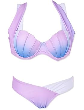 DSstyles colore viola Shell design Bra Mermaid Come Halter Bikini Swimsuit Women Beach Swimwear - A - Grande