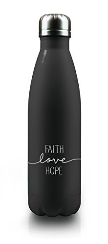Preisvergleich Produktbild Isolierflasche "Faith - Love - Hope" - schwarz