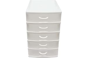Virsus Cassettiera a Torre Multiuso 7134, misura 16x22x25cm, set 5 cassetti trasparenti con maniglia, organizer salvaspazio per piccoli oggetti, ufficio, camera da letto, scrivania (Bianco)
