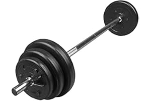 ‎SCSPORTS ScSPORTS® Hantelset - 20 kg, Gewichte 2x1,25/2x2,5/2x5 kg, 30mm, Kunststoff, Langhantelstange 120cm, Chrom, mit Federverschluss - Langhantelset, Hantelstange mit Gewichten, Langhantel Set