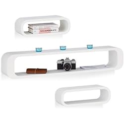 Relaxdays Étagère tablette flottante murale lot de 3 forme rectangle cube design charge 10 kg, blanc