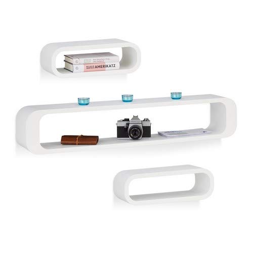 Relaxdays Étagère tablette flottante murale lot de 3 forme rectangle cube design charge 10 kg, blanc