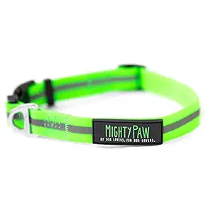 Mighty Paw Waterproof Dog Collar, Biothane Alternative, Smell-Proof Active Dog Gear, Coated Nylon Webbing with Reflective Stripe. (Green, Large)