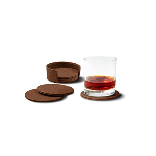 Lucrin - Set von 6 Untersetzern - Cognac - Leder genarbt