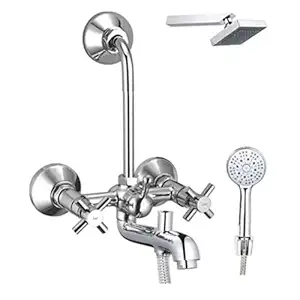 ZAP Caster Series 100% High Grade Brass 3 in 1 Wall Mixer with Head Shower & Multi Flow Hand Shower with 1.5 Meter Flexible Tube (Chrome)