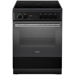 Hotpoint H6VMH60A (A) UA Cuisinière A Noir - Fours et cuisinières (Cuisinière, Noir, boutons, Rotatif, En haut devant, Électronique, Verre-céramique)