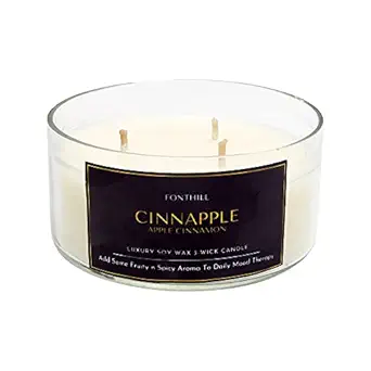 Fonthill 3 Wick Candle for Home Decoration/Diwali Decoration/Romantic Dinner/Spa Candle/Valentine Candle (Apple Cinnamon)