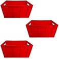 Grow karo Multipurpose Heavy Duty Big Red Portable Plastic Crate | Organizer Stackable Shelf Basket for Large Storage Bin | Vegetable | Fruit | Fish | Milk 60x40x32cm ( Pack of 3 )