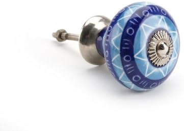 Blue Ceramic Door Knobs Handle Cabinet Cupboard Drawer Pull (Dark Blue White Zig Zag)
