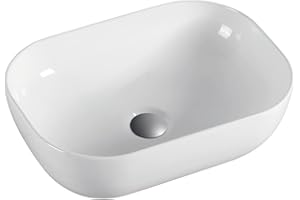 B BAÑO TOTAL Lavabo Sobre Encimera Cerámico | Blanco Brillo | Lavadero Baño Cerámico Sobremesa | Lavamanos Baño para Encimera Rectangular de 45,5cm x 33cm