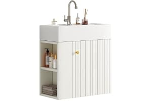 HAINEW Tvättbord med underskåp 55 cm, badrumsmöbler sats, handfat med underskåp, hängande planetmöbler, badrumsmöbler, set i 2 delar med 1 dörr och sidoförvaringsfack, 55 × 31 × 66,5 cm