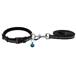 THE DDS STORE Reflective Nylon Dog Collars, Adjustable Dog Collar and Lead Set with Quick Release Buckle for Puppy Safe Pets Collar Breakaway Safety Cat Dog Puppy Kitten Collars with Bells (Black)