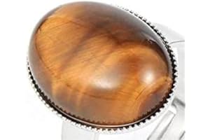 WLLDDDIU Natürlicher Brauner Tigerauge-Steinring Ovaler Kristallring Verstellbarer Damen-Ring Mit Offenem Stein Reiki-Balance Knöchel-Finger-Ringe Ewigkeitsring Für Frauen, Mädchen, Männer