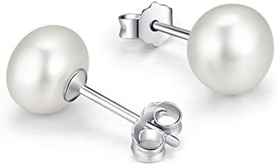 Women's Trendy Genuine Faux White Pearl Stud Earrings Girl Lady Jewelry Ear Piercing Sterling Silver Plated Ear Studs
