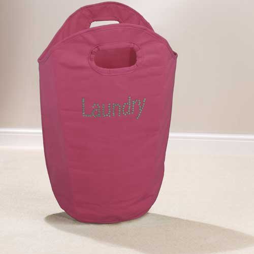 Wäschekorb / Wäschetasche mit Strassbesatz, Pink