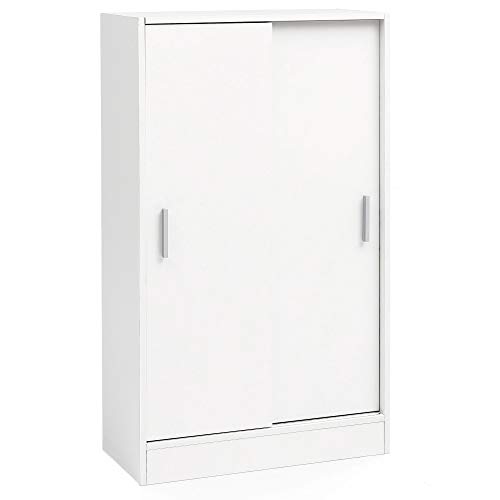 FineBuy Kommode Weiß 60 cm Breit mit 2 Schiebetüren für Büro Akten | Schiebetürenschrank | Aktenschrank | Sideboard | Kleiderschrank