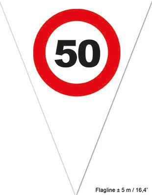 Girlande Wimpelkette 5 Meter lang mit 10 Wimpelfähnchen Schild 50