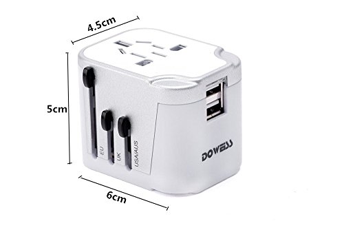 Alles-in-Einem-Weltweit-Universal-Reise-Adapter (Europa, UK, USA, Australien) Internationaler Stecker-Adapter mit USB Ausgängen 2.4A -Weiße und Silber - 8