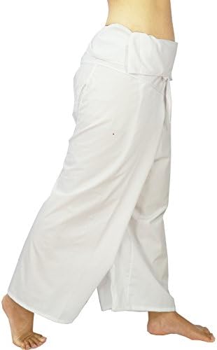 Rosina Rosina's Unisex Fisherman Trouser 100% Cotton Baggy Jumbo Plus Size Casual Yoga (AE White)