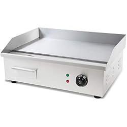 Vertes 3000W Plancha électrique professionnelle, lissé (Surface lissé, Température jusqu'à 300 °C, Collecteur de graisse, Surface en fonte de 55 x 35 cm, Pieds en caoutchouc antidérapants)