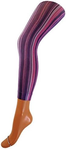 Ladies Capri Legging with Print Microfibre 70 Den - Stripes Purple, L (44 bis 48)