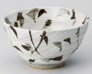 Japanese Seto-yaki Ceramic Bowl for Tea Rice Soup - White Hakeme Brush Marks - by World Ceramic 348-385