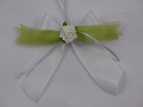 jb Antennenschleifen weiss-grün-silber mit weisser Rose 10 Stück