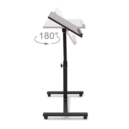 Relaxdays Laptoptisch h  henverstellbar  Laptopst  nder Holz  mit Rollen  drehbar  HxBxT  95 x 60 x 40 5 cm  schwarz