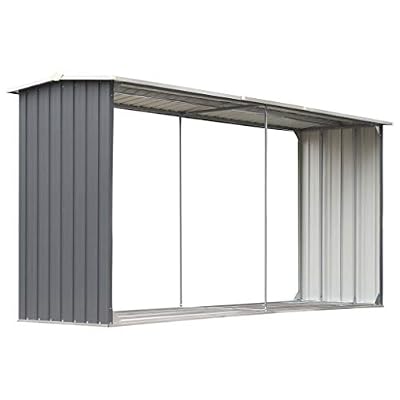 vidaXL Abri Stockage Bois Acier Galvanisé 330x92x153cm Gris Jardin Porte-bûche
