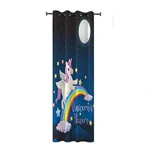 Hopcara Flying Unicorn Over Rainbow Printed Velvet Curtain - 4 x 7 ft
