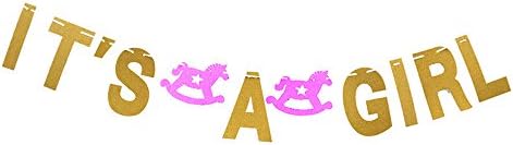 Fadirew™ Glittery Gold Sparkly IT'S A GIRL Letters Banner for Baby Shower Party Decorations Bunting Suitable For Girls Decoration, Baby Shower Party Banners