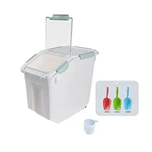 Mairuker Airtight Dry Food Rice Cereal Container Storage,Dog Food Storage Container with Scoop,Large Airtight Cat and Dog Food Bin with Wheels Seal Locking Lid [Green]