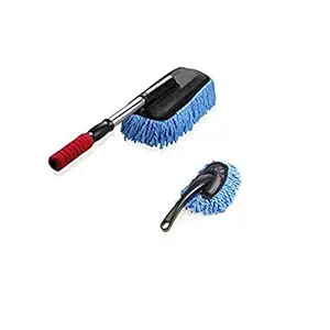 VRT Microfiber Telescopic Duster for Dry/Wet Cleaning for use in Car/Home/Office (Blue) (1 Small Free Brush)