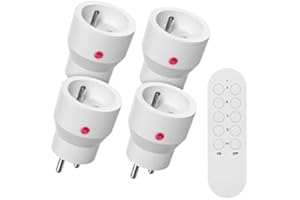 SURNICE Lot de 4 Mini Prises Programmable Telecommande sans Fil, 80M de Distance de Contrôle Dans la Zone Ouverte, Puissance dissipée faible, 2300W, 10A, 1 piles CR2032 gratuite, Blanc