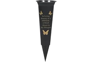 PRIDE HOME & GARDEN PHG Limited Edition Graveside Flower Vase with Personalised Verse | Unique Grave Side Flower Pot | Memorial Gift for Loved One | Durable Plastic Flower Holder | 33 x 11 (Uncle Black)