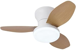 BEL AIR HOME - Ventilatore da soffitto TAURUS con motore DC e luce LED 24 W, 6 velocità d'aria e 3 temperature di luce, telecomando incluso, (MEDIA BIANCO LEGNO)