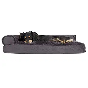 Furhaven Pet Bed for Dogs and Cats - Plush and Velvet L-Shaped Chaise Pillow Cushion Dog Bed, Removable Machine Washable Cover - Platinum Gray, Medium