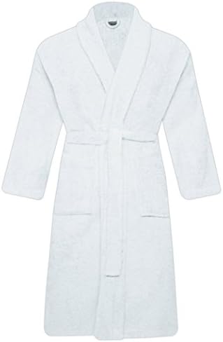 QCS MEN &amp; WOMEN 100% COTTON TERRY TOWELLING SHAWL COLLAR BATHROBE DRESSING GOWN ONE SIZE (White)