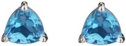 Silver Blue Topaz 5mm Trillion Claw Set Stud Earring