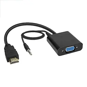 Blast Inn HDMI to VGA Female Adapter with Audio Cable Compatible for PC Laptop HDTV Projectors and More Devices (Black)