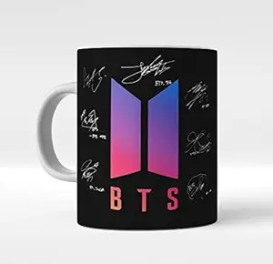 Sawardawalas BTS Ceramic Signature Bangtan Boys Vogue Signature Music Band V Suga J-Hope Jungkook Jin Jimin Rm Best Gift for Boys Girl Brother Sister for BTS Lovers Black Mug- Multicolor