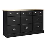 Metallgriffe Dynamic24 Kommode NOAH 9 Schubladen schwarz-braun Sideboard Highboard Schrank Flur Diele