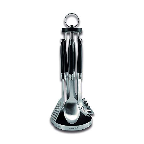 Laguiole Production - Armario giratorio 6 piezas - Espátula + cuchara de espagueti + tenedor para pinchar + espumadera + cucharón + cuchara para servir - Acero inoxidable y mango de ABS