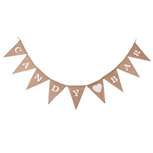 Jute Banner, Vintage Candy Bar aus Sackleinen Wimpelkette Banner mit 9 Flaggen, Photo Booth Requisiten Hochzeit Geburtstag Kids Party Dekoration