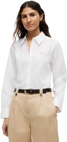 Tommy Hilfiger Donna Camicia Poplin Regular con Colletto a Punta, Bianco (TH Optic White), 42