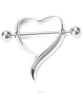 Bodya 1Body-Piercing-Schmuck aus Chirurgenstahl in Herzform, Brustwarzenschmuck, Ring mit Stäbchen/Hantel