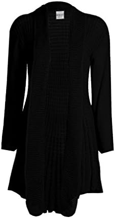 ASBAHFASHION Women’s Plus Size Knitted Plain Crochet WATERFALL Open Cardigan BLACK L/XL