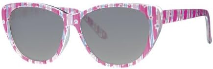 Kids, Cats Eye, Plastic Transparent Frame, Purple Flower Print Sunglasses, With Free Yellow Neckcord