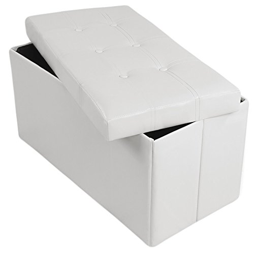 TecTake 80x40x40 cm Faltbarer Sitzhocker Aufbewahrungsbox Sitzwürfel mit Stauraum Kunstleder weiß - 5